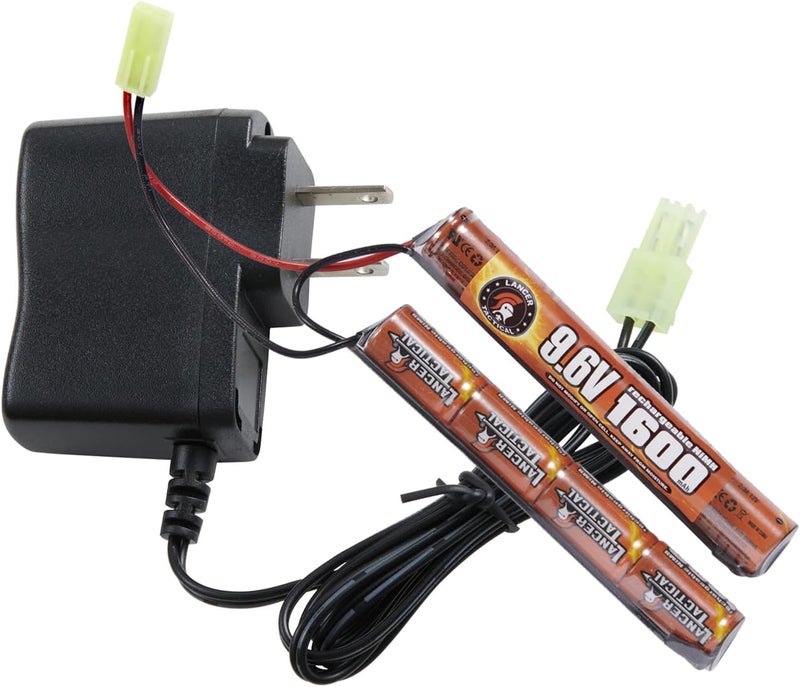 Lancer Tactical Airsoft RC Battery Charger and 9.6V NiMH 1600mAh Rechargeable Butterfly Battery Pack for Airsoft AEGs - Image 1